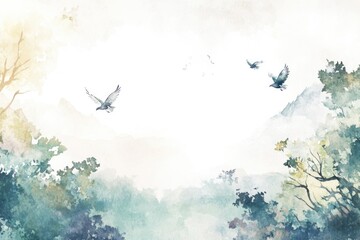 Poster - Birds soaring through trees in a dense forest