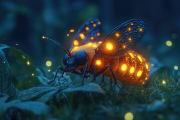 Poster - A close-up shot of a bug covered in fireflies