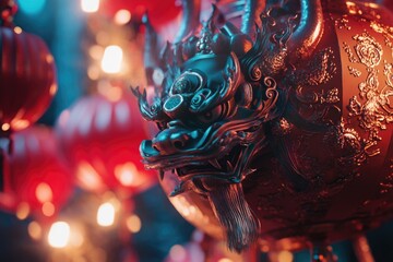 Poster - A close-up shot of a dragon's head on a lamp, great for decorative or fantasy-themed scenes