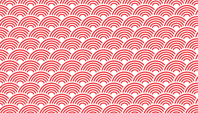 Japanese red wave pattern background. Red circle line wallpaper.