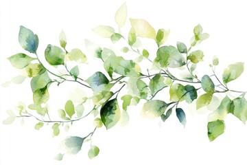 Poster - A watercolor painting of a single branch with lush green leaves, perfect for nature-inspired designs and illustrations