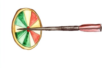 Poster - Watercolor illustration of a dart hitting a target board with a simple and clean design