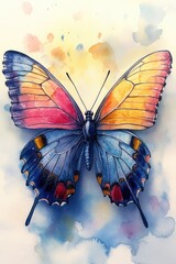 Poster - A vibrant butterfly sits on a clean white surface, showcasing its bright colors and intricate details