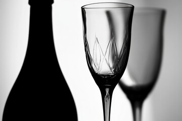 Aufkleber - Two empty wine glasses and a bottle of wine on table
