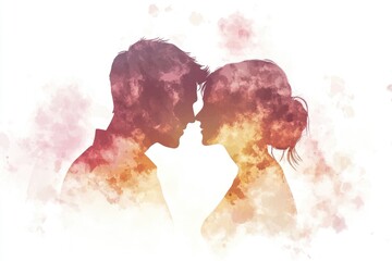 Poster - A pair of silhouettes facing each other, with the man on the left and the woman on the right