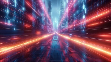 Poster - A futuristic cityscape, vibrant neon lights, tall skyscrapers, flying cars, sci-fi elements, abstract shapes, glowing streets.