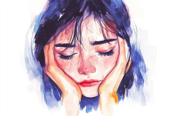 Poster - A portrait of a woman relaxing with her eyes closed