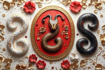 Poster - A snake coiled around the edge of a wooden table, its body raised off the surface