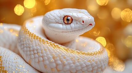 Poster - A close-up shot of a white snake with a distinctive red eye