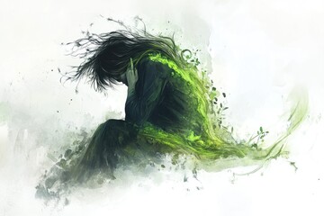Poster - A woman wearing a green dress is the main subject of this image