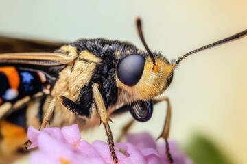 Poster - A close-up shot of a bee sitting on a flower, with details visible on the insect and plant