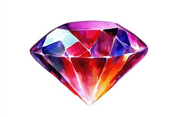 Poster - A watercolor painting of a single diamond on a white background, ideal for jewelry or luxury marketing campaigns