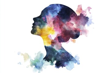 Poster - Watercolor portrait of a woman's profile with delicate features and soft colors
