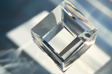 Aufkleber - A transparent glass cube sitting on a surface, ideal for use as a decorative piece or in a product shot