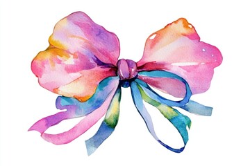 Poster - A vibrant and playful watercolor painting of a colorful bow