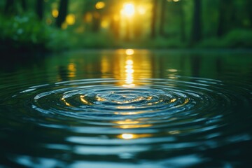Poster - A small ripple on calm water with the sun shining through the background