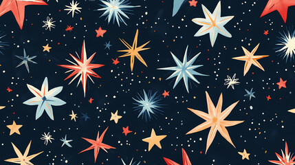 Wall Mural - a creative hand-drawn seamless pattern featuring enchanting stars and starfall in a boho-style desig