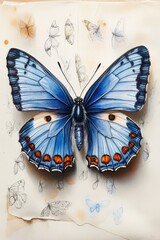 Poster - A delicate blue butterfly illustrated on a piece of paper, perfect for use in educational materials or as a design element