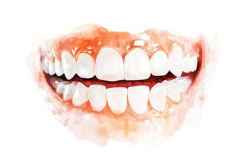Poster - A whimsical watercolor illustration of a smiling face showing teeth