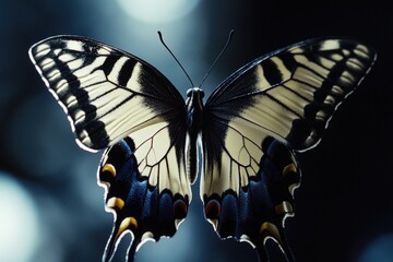 Poster - A close-up shot of a black and white butterfly perched on a plant, with delicate details visible