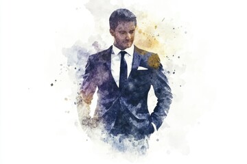 Poster - A businessman standing with his hands in his pockets, dressed in a formal outfit