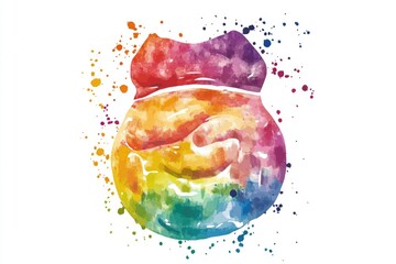 Poster - Watercolor illustration of a colorful doughnut with a bright rainbow effect, perfect for food or dessert themed designs
