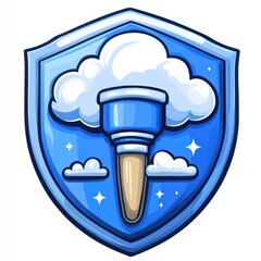 Wall Mural - Cloud Computing Torch In A Blue Shield Emblem