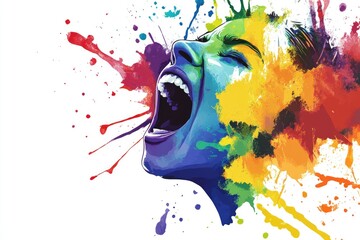 Poster - A woman's face with vibrant paint splatters, great for creative or artistic concepts