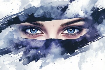 Poster - Portrait of a person with bright blue eyes, focused on the camera