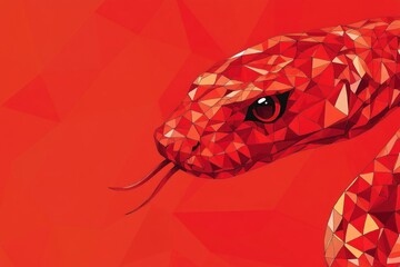 Poster - A close-up shot of a snake on a red background, ideal for uses such as wildlife photography or educational materials