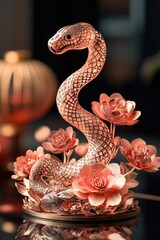 Poster - A snake sculpture sits atop a transparent table, perfect for decorative or symbolic uses