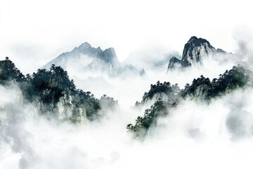 Poster - Misty mountain landscape with rugged peaks