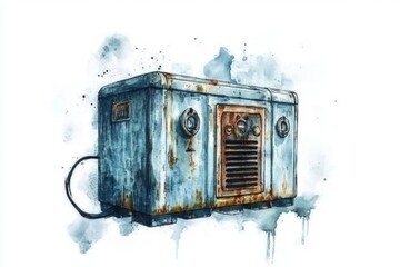 Poster - A vintage-style illustration of an old air conditioner with rust and wear