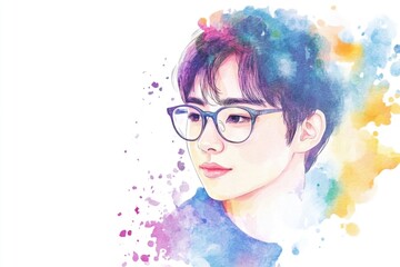 Watercolor illustration of a man wearing glasses, smiling and looking directly at the viewer