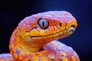 Aufkleber - A close-up shot of a snake's head on a dark background, highlighting its features and texture