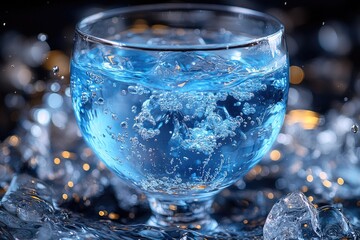 Poster - A close-up shot of a glass filled with water and ice cubes, perfect for use in health-related or beverage-focused content