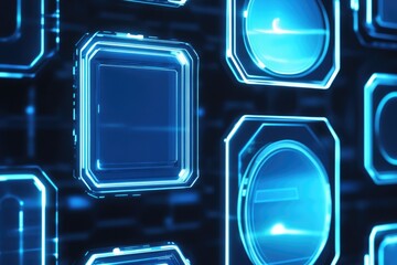 Aufkleber - A collection of blue squares on a dark background