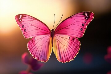 Poster - A pink butterfly perched on a colorful flower, perfect for decorating and illustration purposes