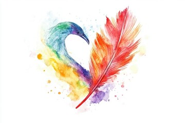 Poster - A delicate watercolor design featuring a heart and a feather, perfect for romantic or inspirational uses