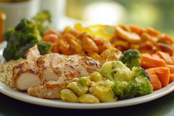 Poster - A simple and clean plate filled with grilled meat and mixed vegetables