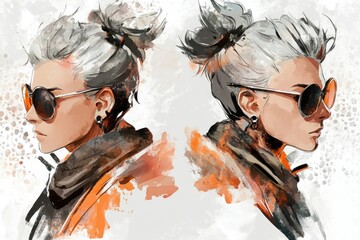 Aufkleber - A woman wearing glasses and a scarf in a simple pose, suitable for use in editorial or commercial contexts
