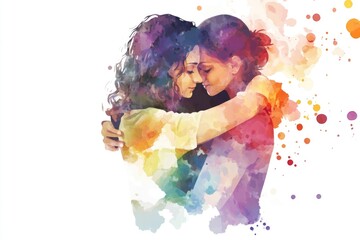 Poster - A pair of people embracing each other against a clean white backdrop