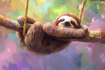 Poster - A Sloth Relaxing on a Tree Branch Swing