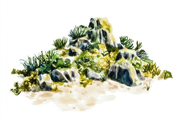 Poster - A serene mountain scene featuring rocky terrain, lush greenery, and vibrant flowers