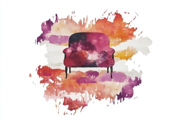 Poster - A chair covered in pink and purple paint splatters