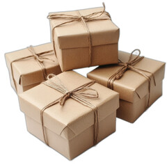 Wall Mural - a pile of gifts, boxes, packed in kraft paper isolated on a transparent background, photo