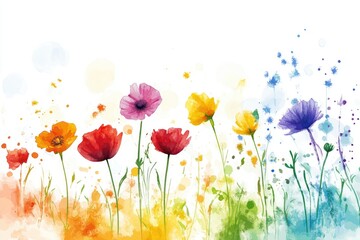 Wall Mural - A vibrant and bright field with various colorful flowers, perfect for use in gardening or lifestyle themes