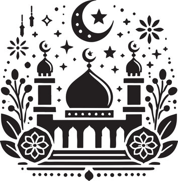 Eid Mubarak icon silhouette vector with white background