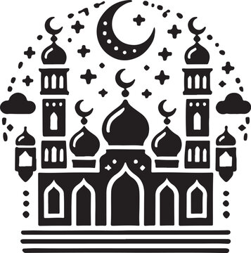 Eid Mubarak icon silhouette vector with white background