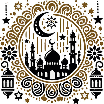 Eid Mubarak icon silhouette vector with white background